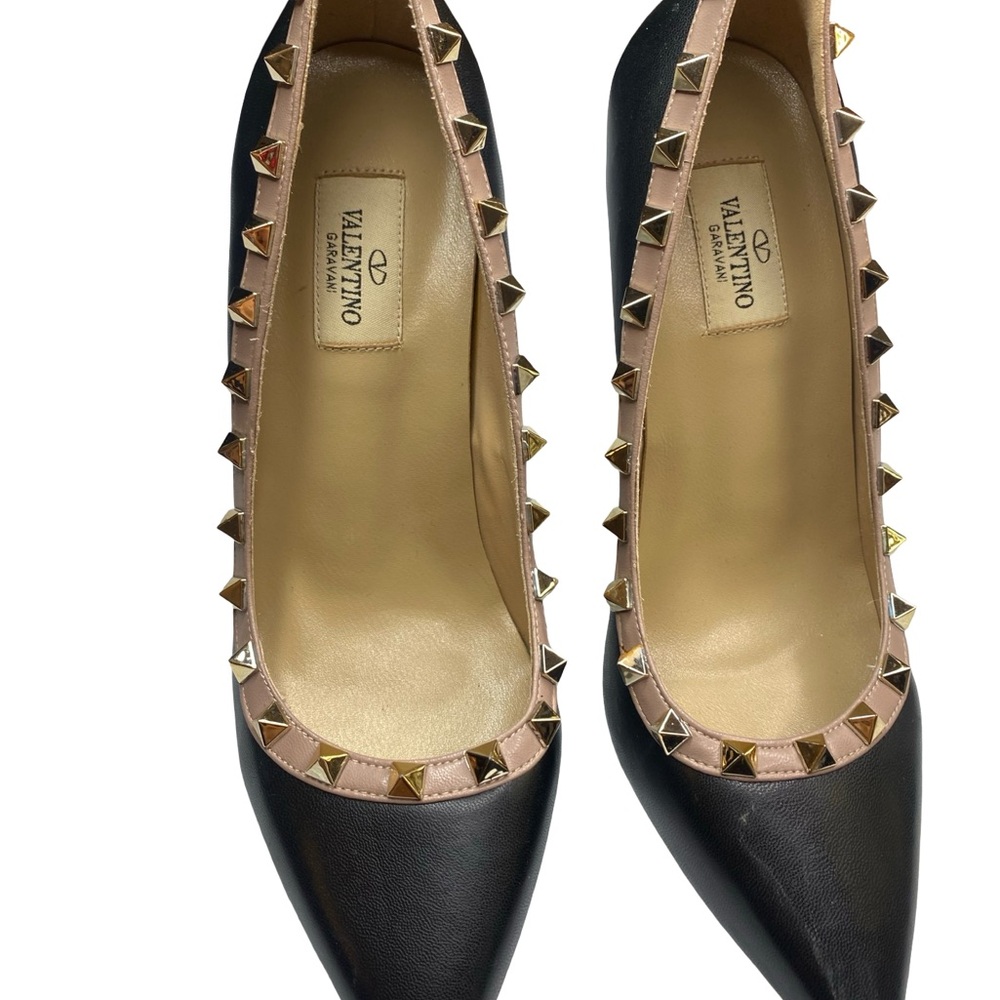 Valentino Black and Gold Studded Heels - Picture 4 of 11